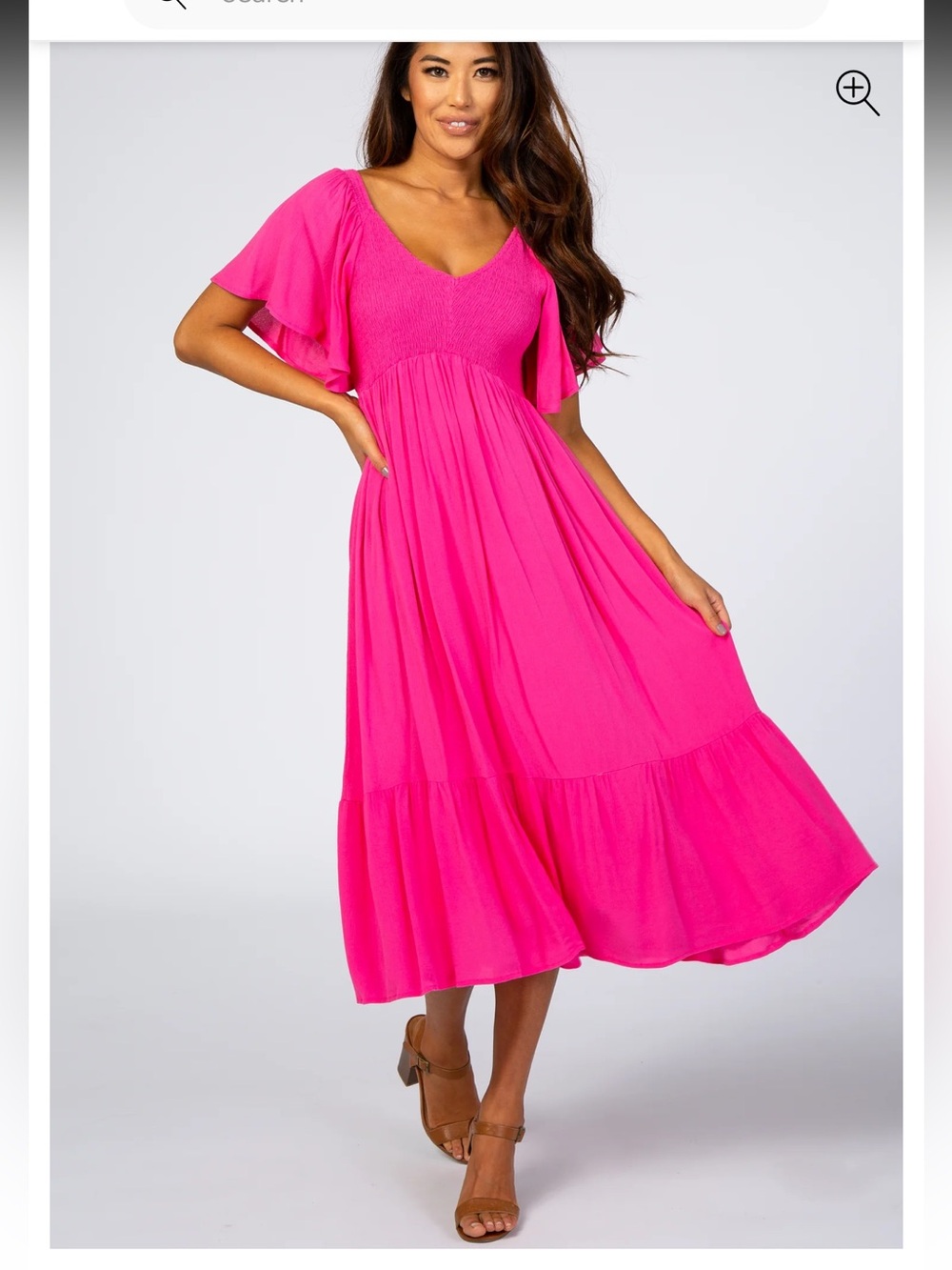 NWOT In Loom | Hot Pink V-Neck Puff Sleeve Maxi Midi Dress